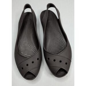 Crocs Peep Toe Slingback Flats Shoes Women's Size 9 Brown Farrah Comfort Slip-on